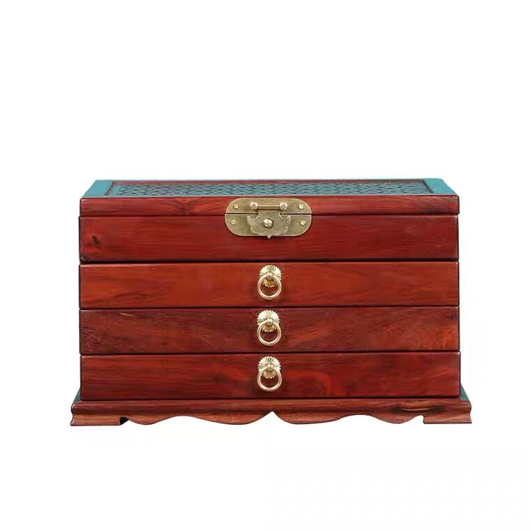 4 Layers Large Capacity Wooden Jewelry Box With Mirror . Dresser Desktop Storage Jewelry Organizer