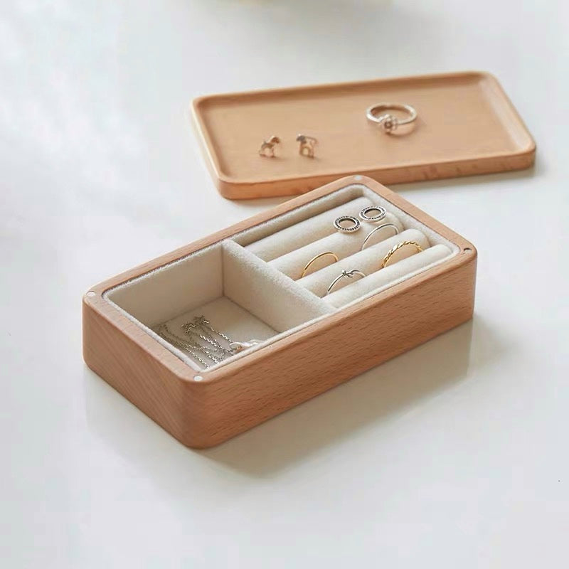 Travel Jewelry Box Wooden Small Jewelry Organizer Magnet Cover Give a Small Mirror - Nillishome