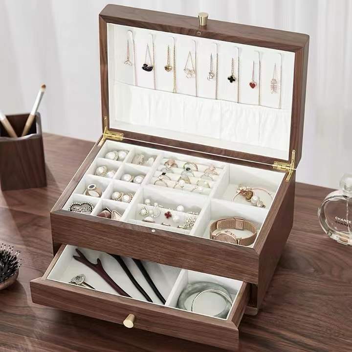 Walnut Wooden 2 Layers Jewelry Box Jewelry Storage Case