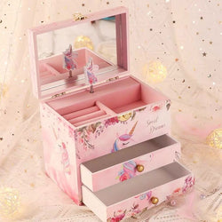 Unicorn Music Box & Little Girls Jewelry Set With Mirror