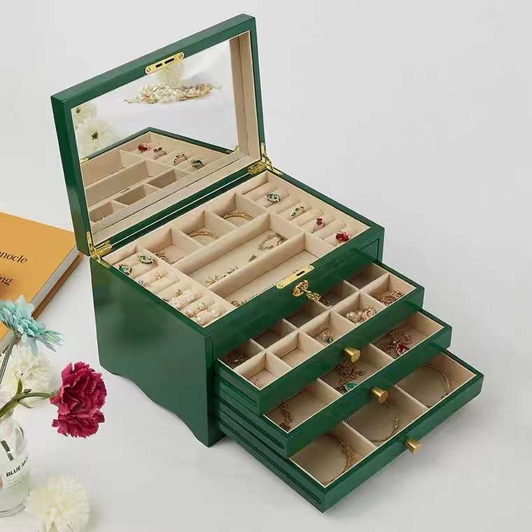 Large Wooden 6 Layers & 4 Layers Jewelry Box, Built-in Mirror and Lock ...