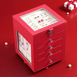 Luxury Red Black Rotating 5 Layers Jewelry Box Organizer  with Lock - Nillishome