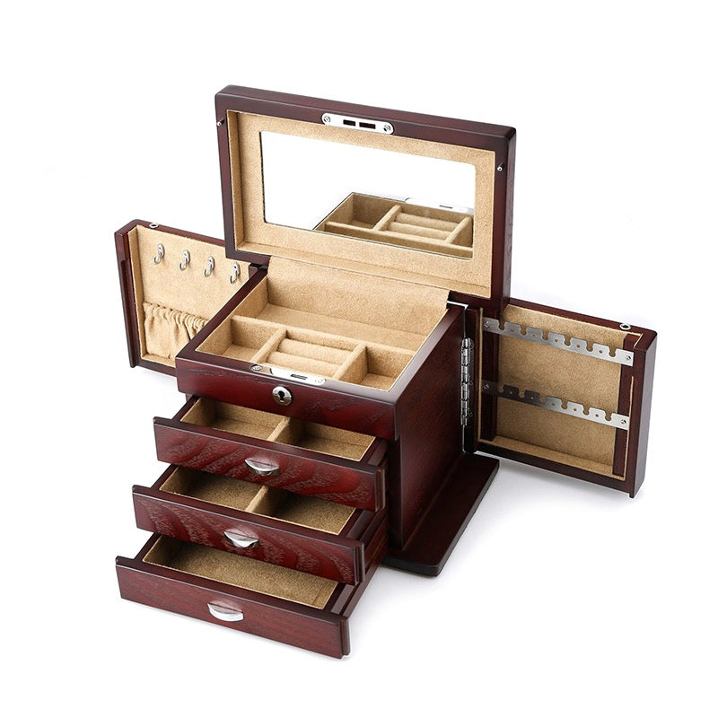 Handmade Large Wooden 4 Layers Jewelry Box, Built-in Mirror and Lock V ...