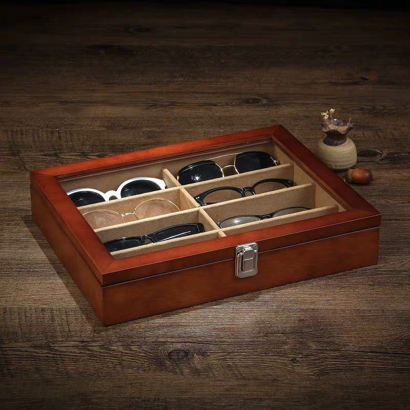 Wooden 8 Slots Eyeglass Sunglass Storage Box,  Jewelry Organizer Collector - Nillishome