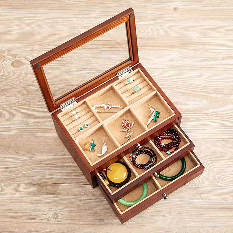 3 Layers Wooden Jewelry Storage Box Cosmetic Organizer - Nillishome