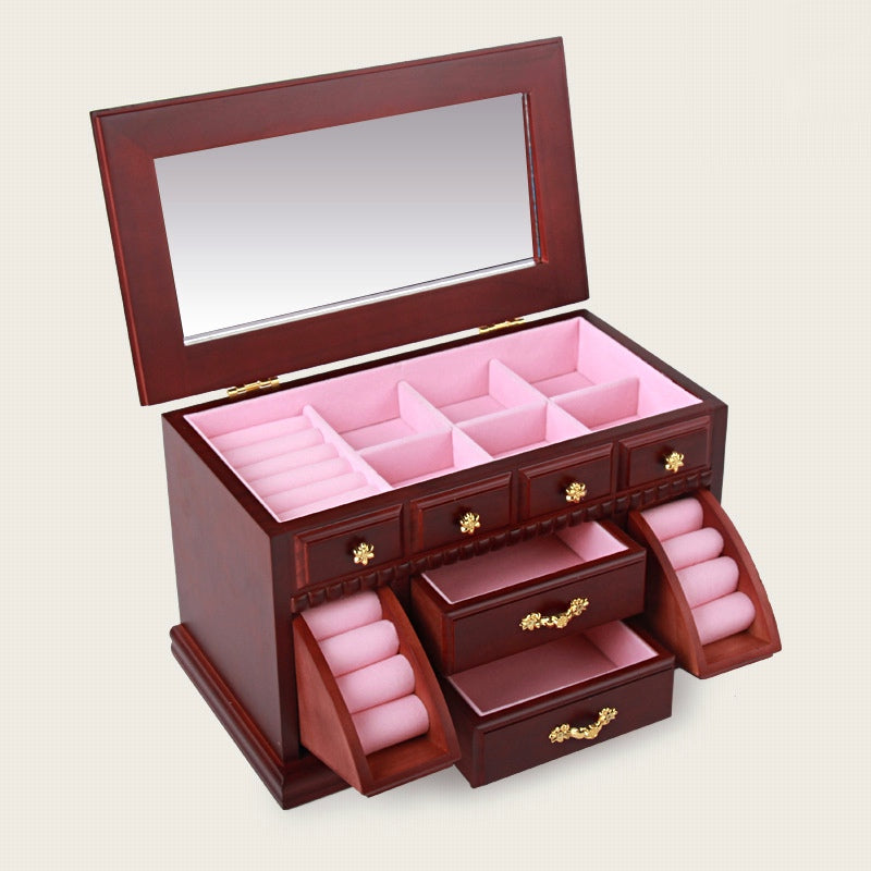 Mirrored Wooden Jewelry Box Organizer Vintage Gift Case - Nillishome