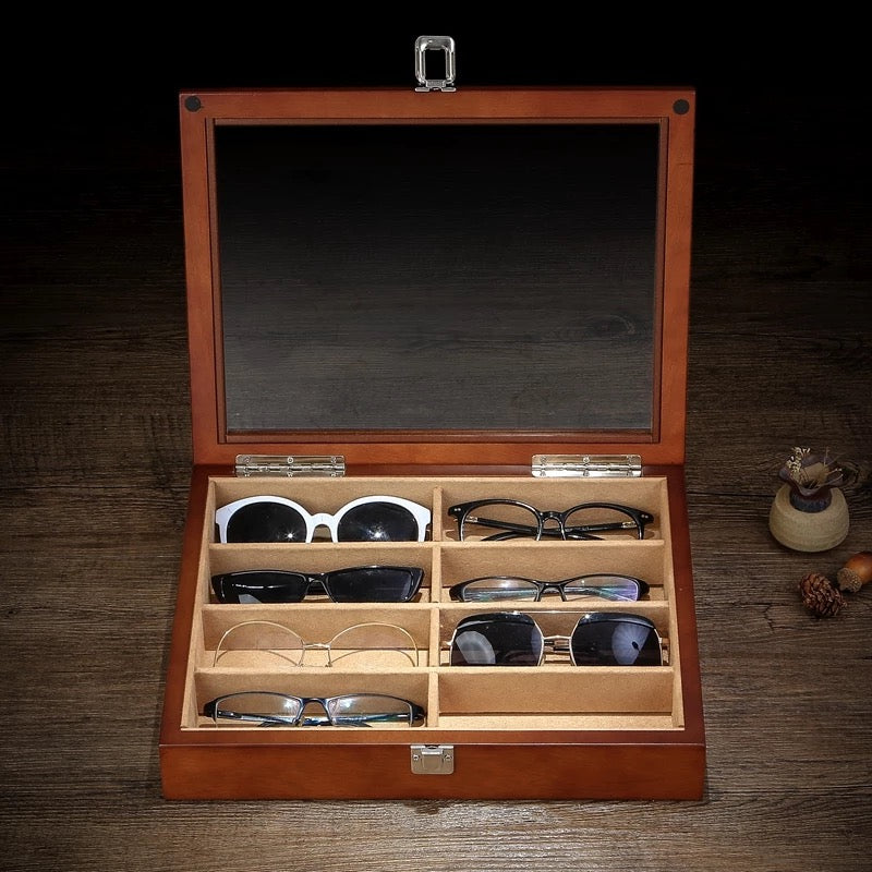 Wooden 8 Slots Eyeglass Sunglass Storage Box,  Jewelry Organizer Collector - Nillishome