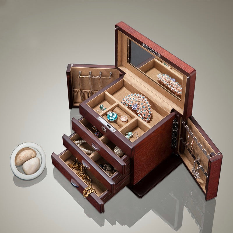 Handmade Large Wooden 4 Layers Jewelry Box, Built-in Mirror and Lock V ...