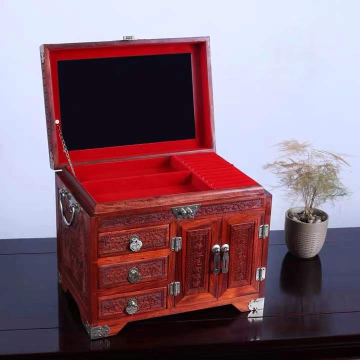 Hand Carved Rosewood Jewelry Box Organizer With 3 Drawers 1 Cabinet