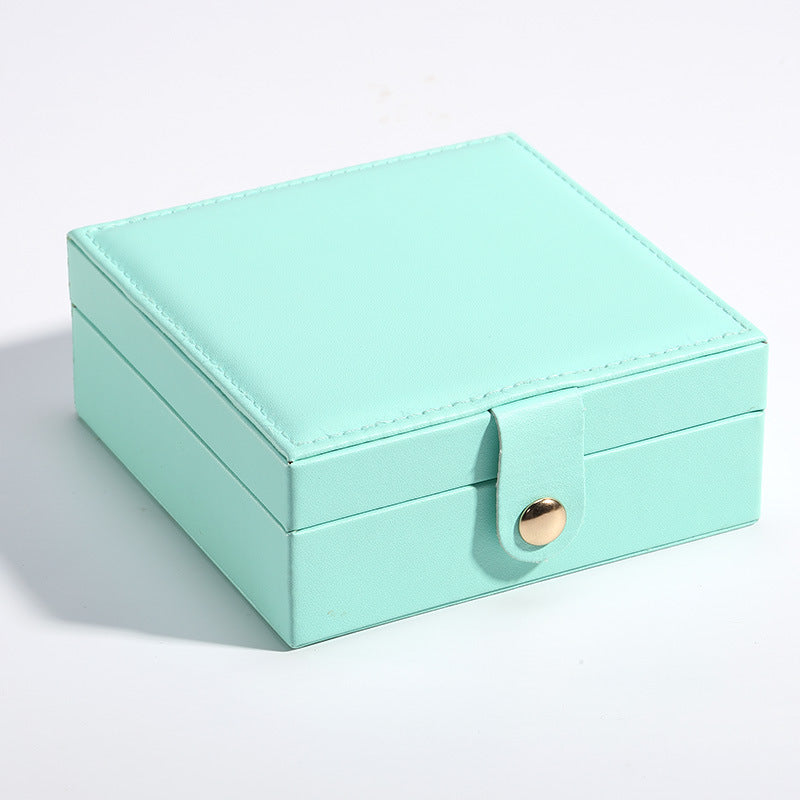 Simple Solid Color Square Leather Portable Mini Travel Jewelry Box - Nillishome