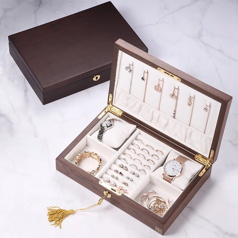 Wooden Box Jewelry Watch Organizer With Lock - Nillishome