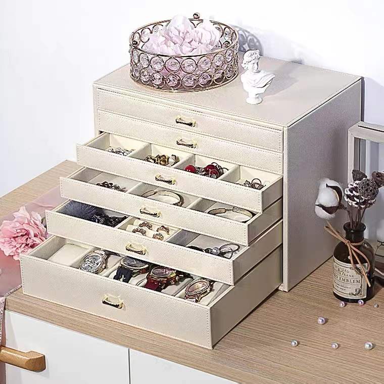 6 Layers Large Jewelry Box  With Drawers. Watch Organizer Necklace Holder Ring Earring Storage