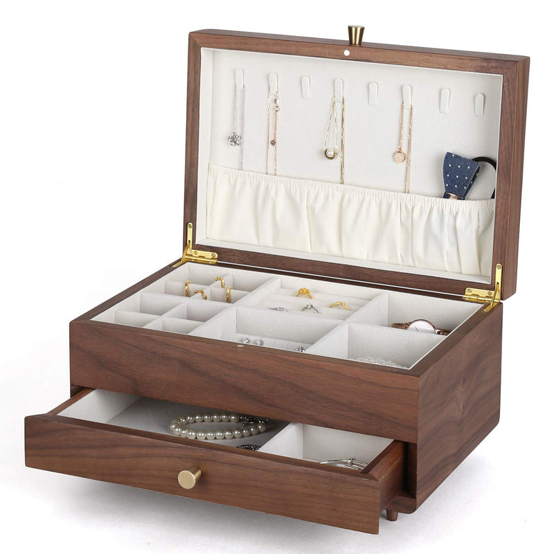Walnut Wooden 2 Layers Jewelry Box Jewelry Storage Case – Nillishome