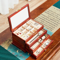 4 Layers Large Capacity Wooden Jewelry Box With Mirror . Dresser Desktop Storage Jewelry Organizer