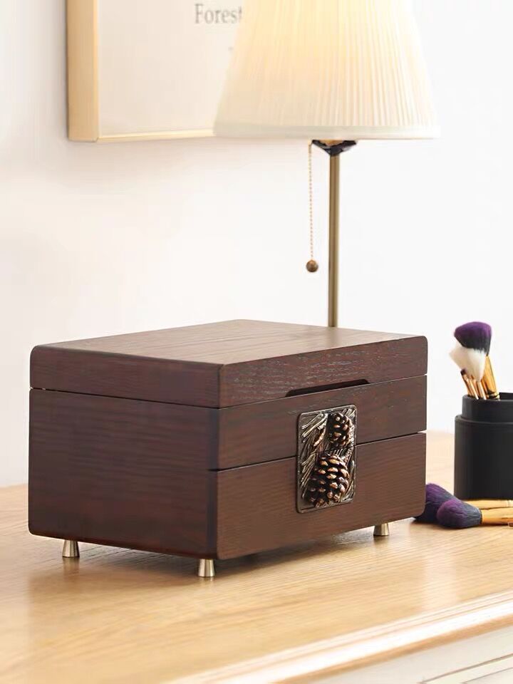 Hand Carved, Wooden Jewelry Box , One Drawer Jewel Organizer - Nillishome