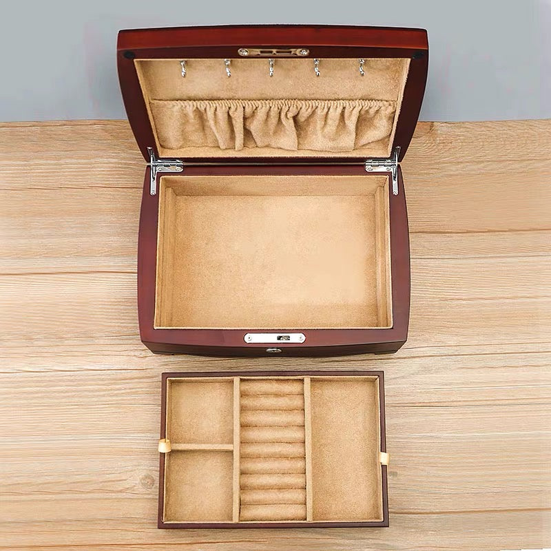 Double Layers Wooden Vintage Jewelry Storage Box With Key - Nillishome