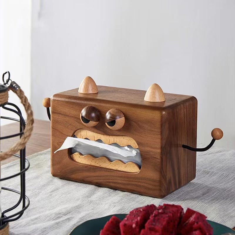 Little Monster Shaped Walnut Wood Tissue Holder Box
