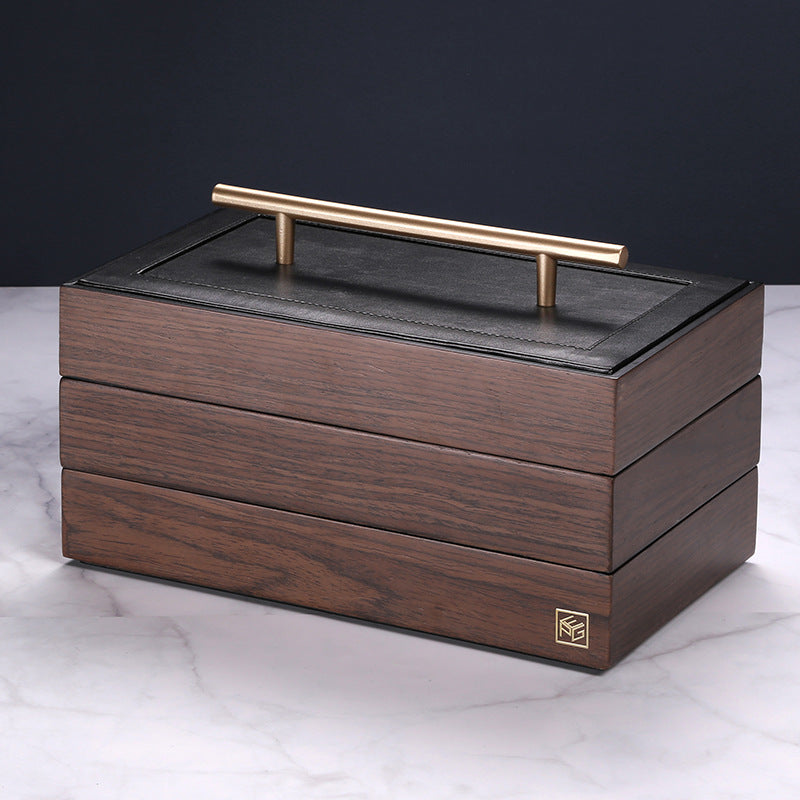 Brass Luxury Large Walnut  Wooden 3 Layers Jewelry Box - Nillishome