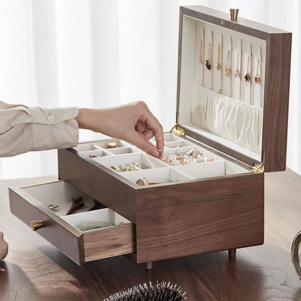 Walnut Wooden 2 Layers Jewelry Box Jewelry Storage Case