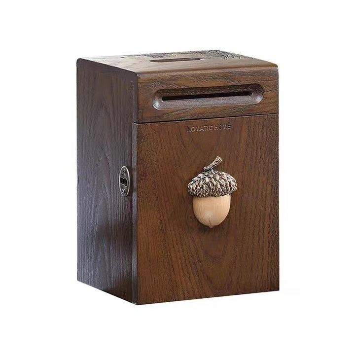 Hand Carved Wooden piggy bank box With Key ,  Savings Bank