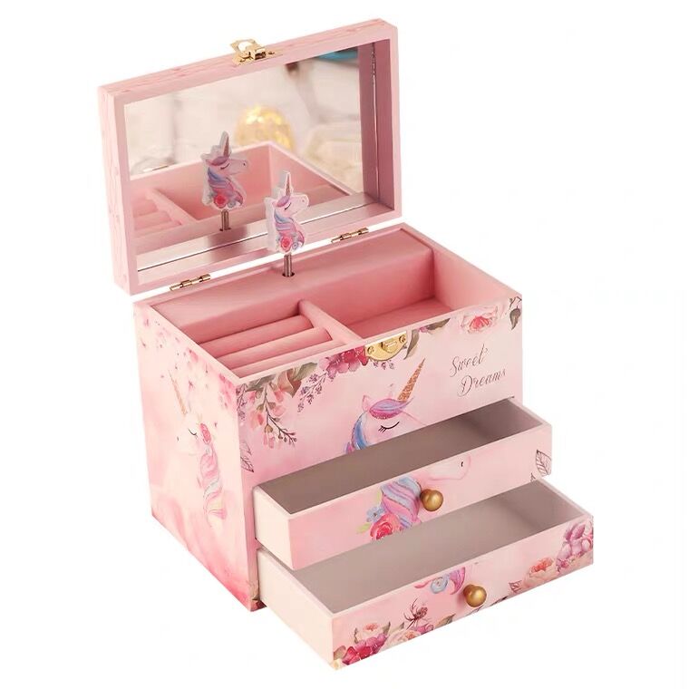 Unicorn Music Box & Little Girls Jewelry Set With Mirror