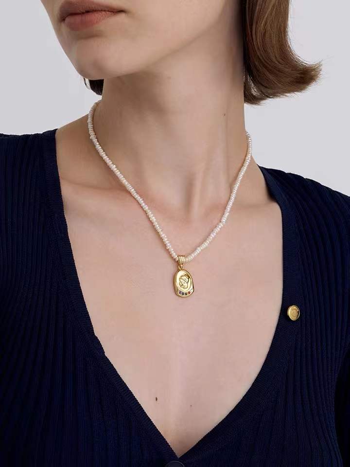 18K Gold Plated 925 Sterling Silver Chain Necklace Fresh Water Pearl Necklace