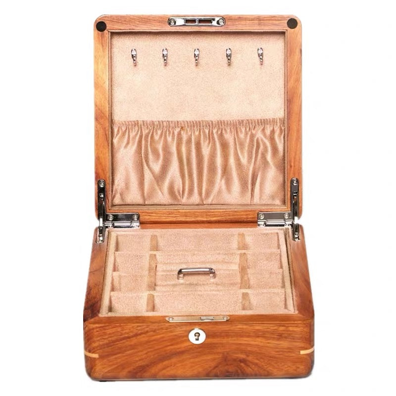 Rosewood Pure Solid Wood Jewelry Box With Lock Portable Double Travel Jewelry Storage Box - Nillishome