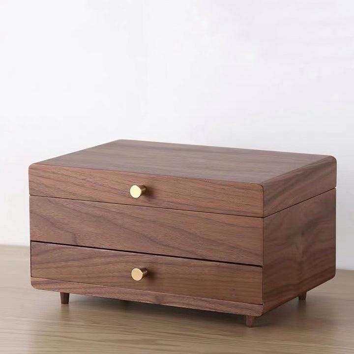 Walnut Wooden 2 Layers Jewelry Box Jewelry Storage Case - Nillishome