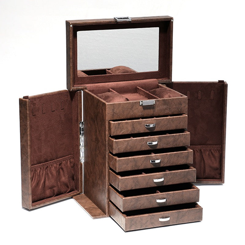 Large Jewelry Organizer, 7 Layers Leather Jewelry Box - Nillishome