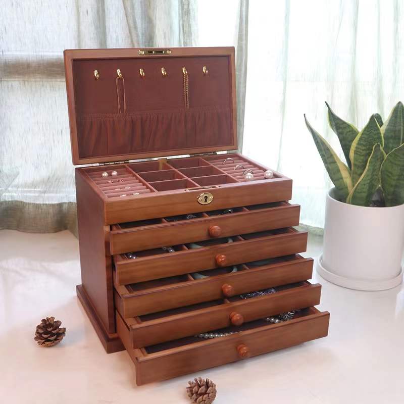 Large Upgrade Wood 6 Layers Jewelry Box Organizer With Lock And Key