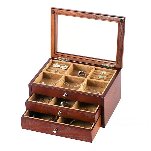 3 Layers Wooden Jewelry Storage Box Cosmetic Organizer – Nillishome