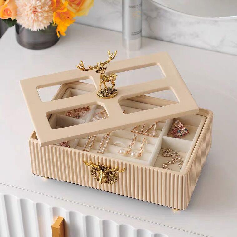 Elk Carving 2 Layers Jewelry Storage Box , Room Decoration - Nillishome