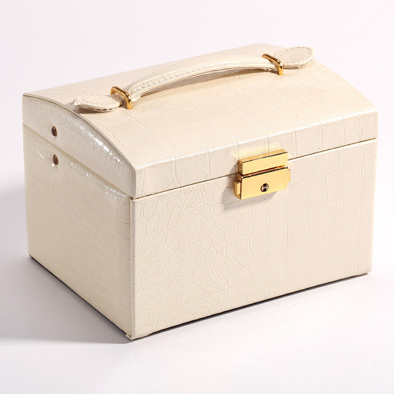 Portable 3 Layers Jewelry box with Lock and Mirror Travel Jewelry Organizer - Nillishome