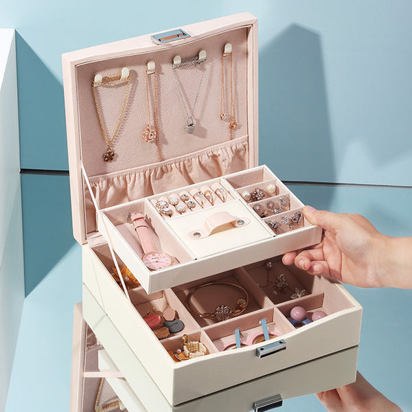 Large Jewelry Box Organizers  Two Layers Jewelry Display Storage Holder Case - Nillishome
