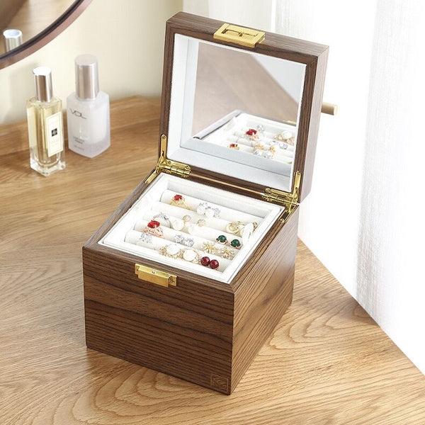 Three-layer Wooden Vintage Jewelry Box Organizer With Handle
