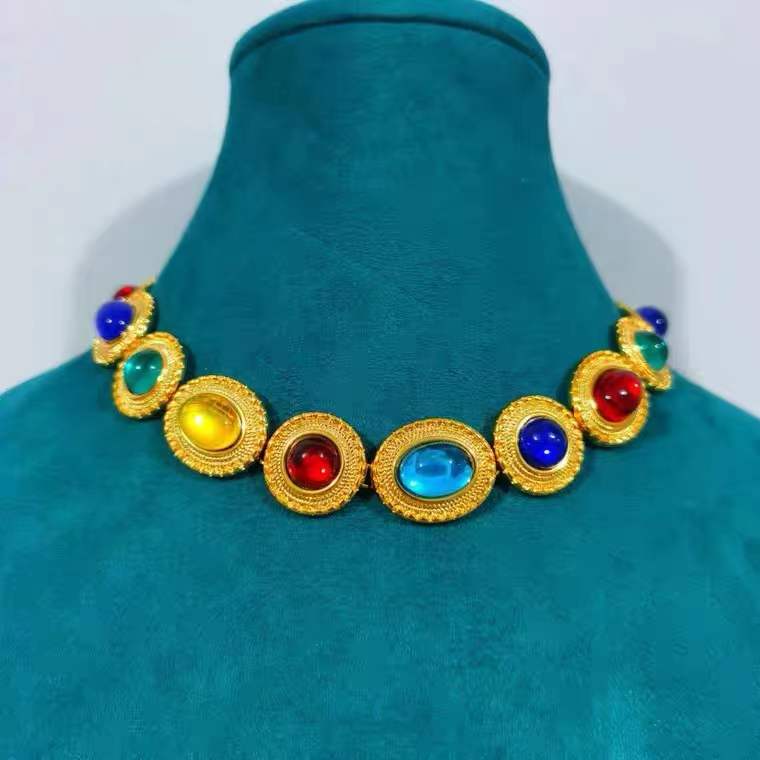 Vintage Necklace & Earrings & Charm Bracelet Colorful Glass Fashionable Jewelry Accessories