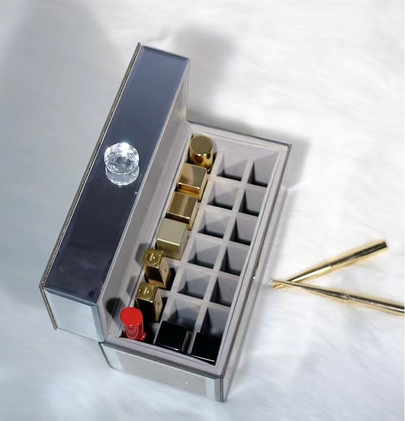 Shinne Glass Lipsticks Storage Box With Crystal, Lipstick Holder 21 Slots