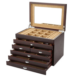 Vintage 6 Layers Wooden Jewelry Box With Mirror High Capacity Jewellery Organizer Box - Nillishome