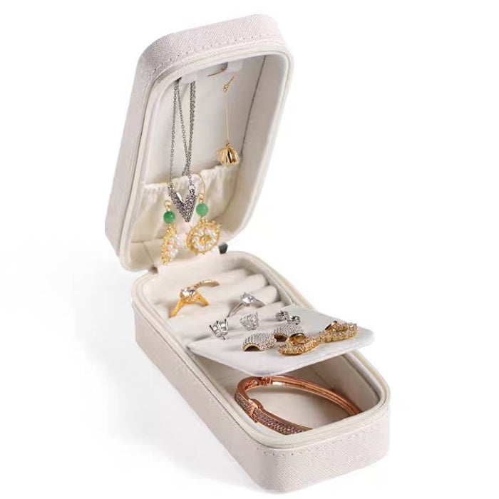 Travel Portable Jewellery Organizer Box Leather Home Use Display Storage With Zipper - Nillishome