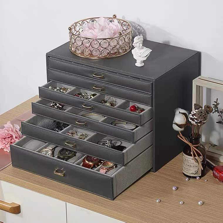 6 Layers Large Jewelry Box With Drawers. Watch Organizer Necklace