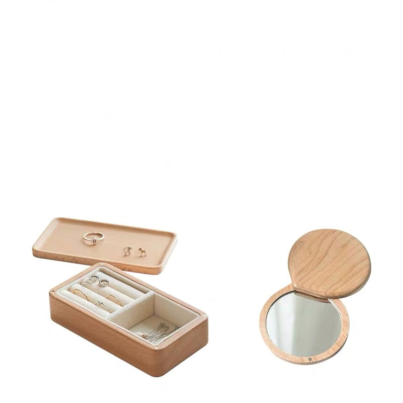 Travel Jewelry Box Wooden Small Jewelry Organizer Magnet Cover Give a Small Mirror - Nillishome