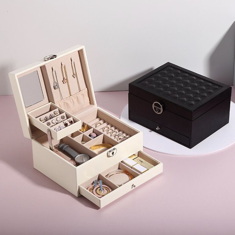 3 Layers Jewelry box with Retro Lock and Mirror – Nillishome