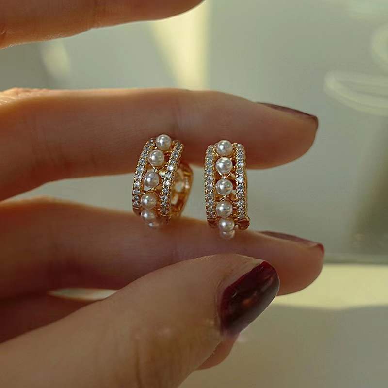 Zirconia Vintage Pearl Drop Earrings 18K Gold Earrings