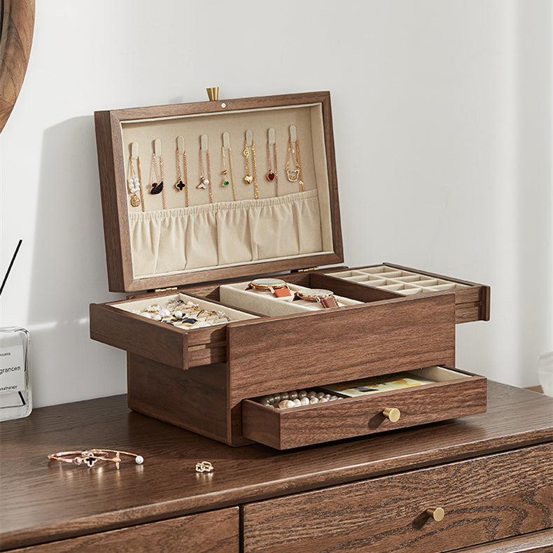 Walnut Wooden Large Size Jewelry Box Jewelry Storage Case With Hidden Space