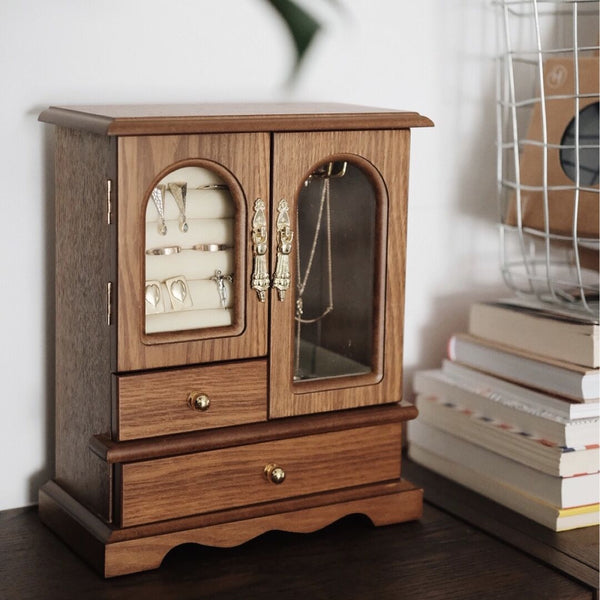 Real Natural Hardwood Wooden Vintage Jewelry Box Organizer  - Nillishome