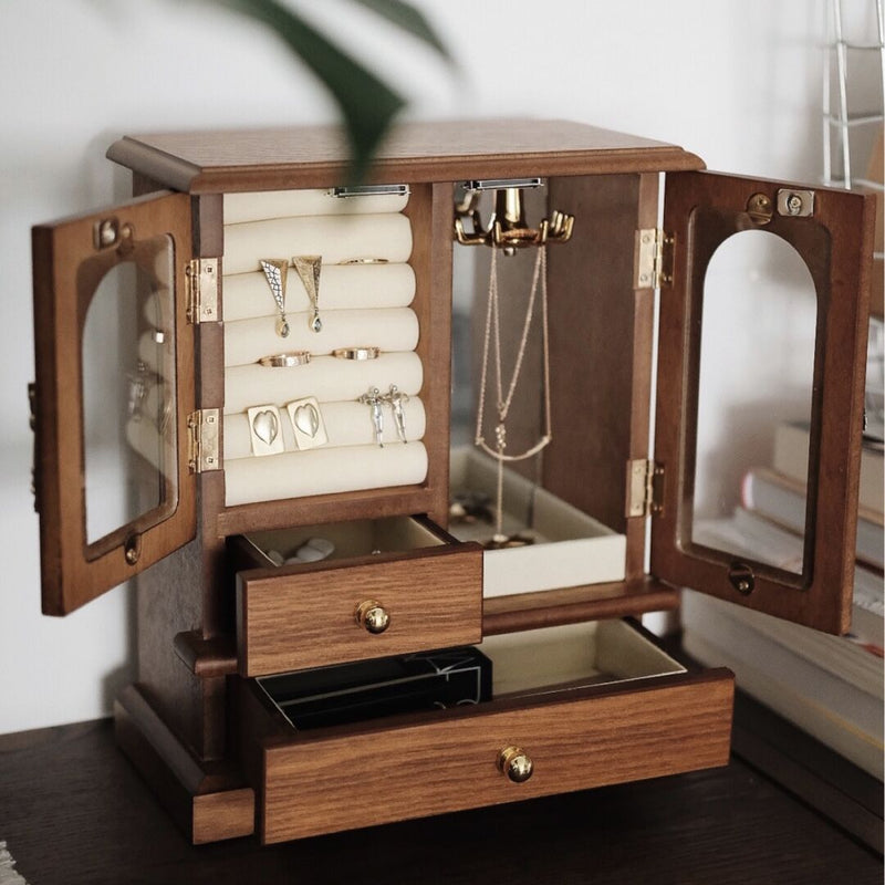 4 Layers Lockable High Capacity Mirrored Jewelry Box Organizers with Key