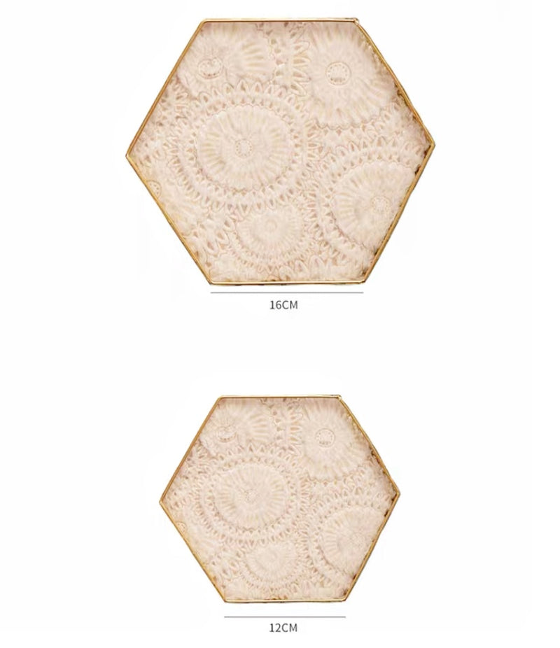 Vintage Style Gold Decorative Hexagonal Jewelry Trays WIth Lace - Nillishome