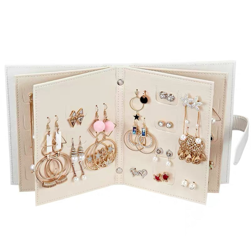 Portable Travel Jewelry Case Pu Leather Earring Holder with Book Design - Nillishome