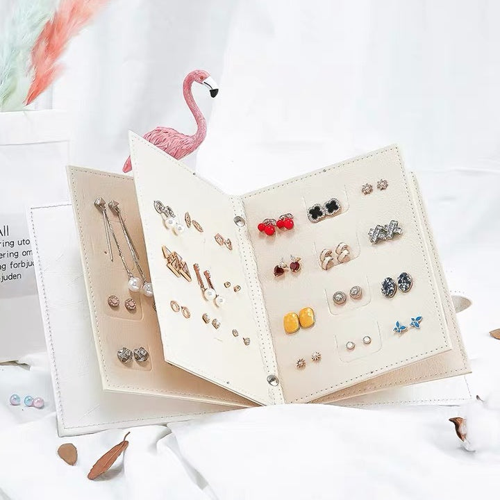 Portable Travel Jewelry Case Pu Leather Earring Holder with Book Design - Nillishome