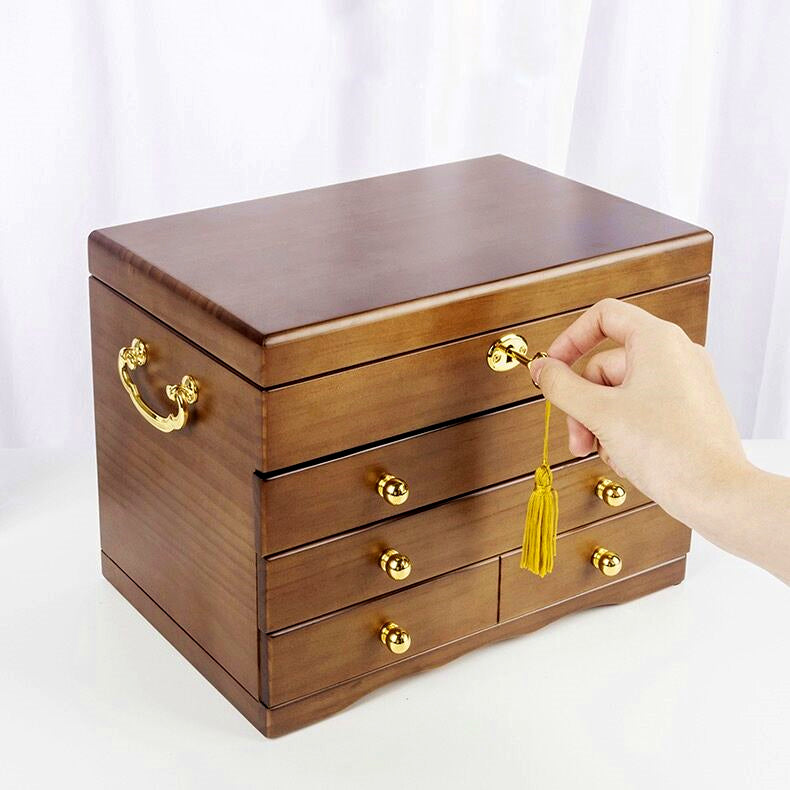 Large Wooden 4 Layers Jewelry Box,Built-in Mirror and Lock